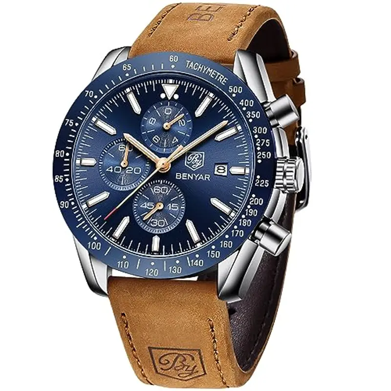 BY BENYAR Orologi Uomo Cronografo Movimento al Quarzo Orologio Elegante Sportivo di Moda Business orologi uomo 30 M Impermeabile e Antigraffio Regalo da Uomo