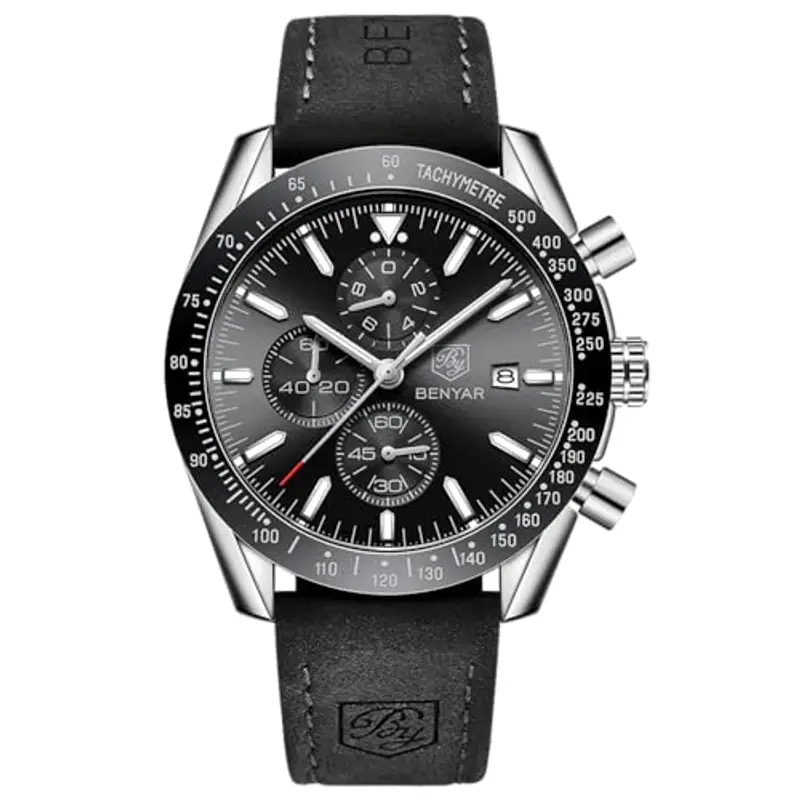 BY BENYAR Orologio Uomo Cronografo Analogico al Quarzo Impermeabile Luminoso Orologi Cinturino Pelle Moda Classico