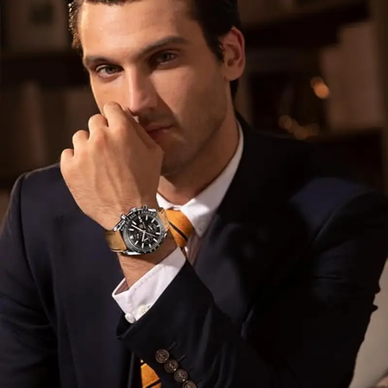 BY BENYAR Orologio Uomo Cronografo Analogico al Quarzo Impermeabile Luminoso Orologi Moda Sportivo Classico Elegante Orologio da Polso Cinturino Pelle Regalo per Uomo miniatura 2