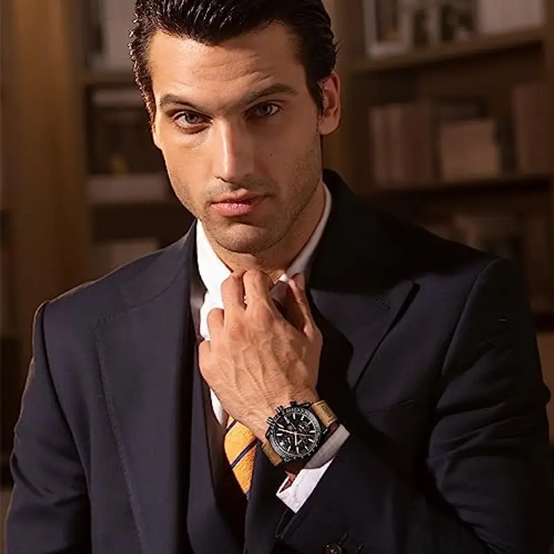 BY BENYAR Orologio Uomo Cronografo Analogico al Quarzo Impermeabile Luminoso Orologi Moda Sportivo Classico Elegante Orologio da Polso Cinturino Pelle Regalo per Uomo miniatura 2