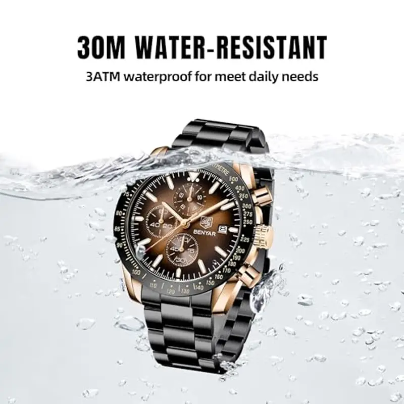 BY BENYAR Orologio Uomo Cronografo Analogico al Quarzo Impermeabile Orologi Elegante Moda Sportivo Classico Acciaio miniatura 3