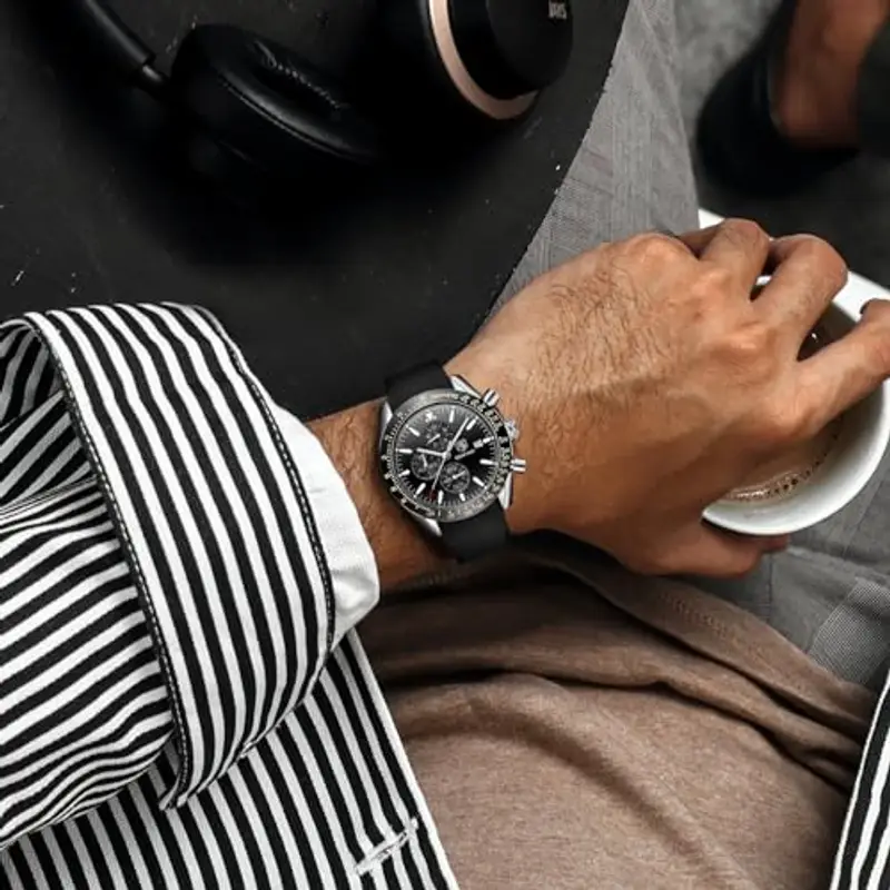 BY BENYAR Orologio Uomo Cronografo Movimento al Quarzo Orologi Impermeabile Luminoso Moda Sportivo Classico Elegante Orologio da Polso Cinturino in Silicone Regalo per Uomo miniatura 3