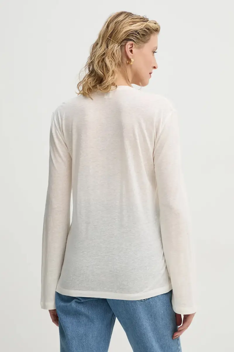 longsleeve in misto lino AMALOU colore beige Q71621008Z miniatura 3