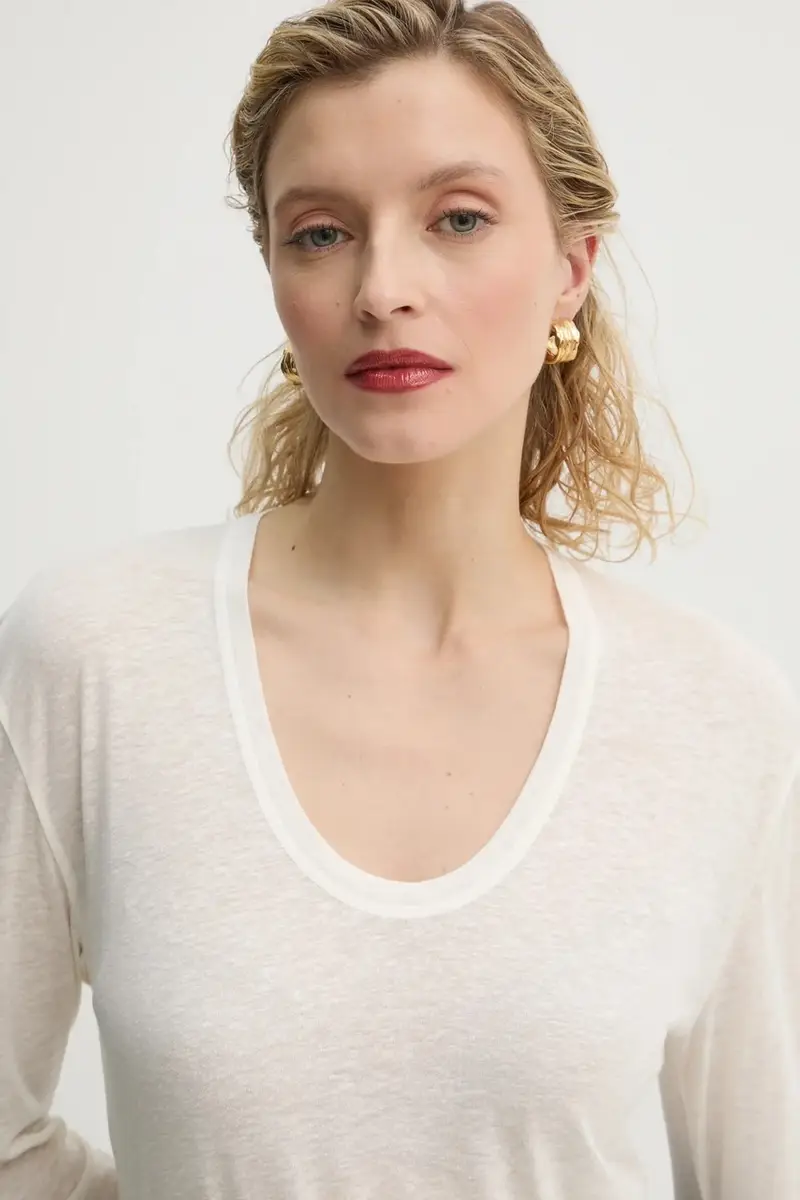 longsleeve in misto lino AMALOU colore beige Q71621008Z miniatura 4