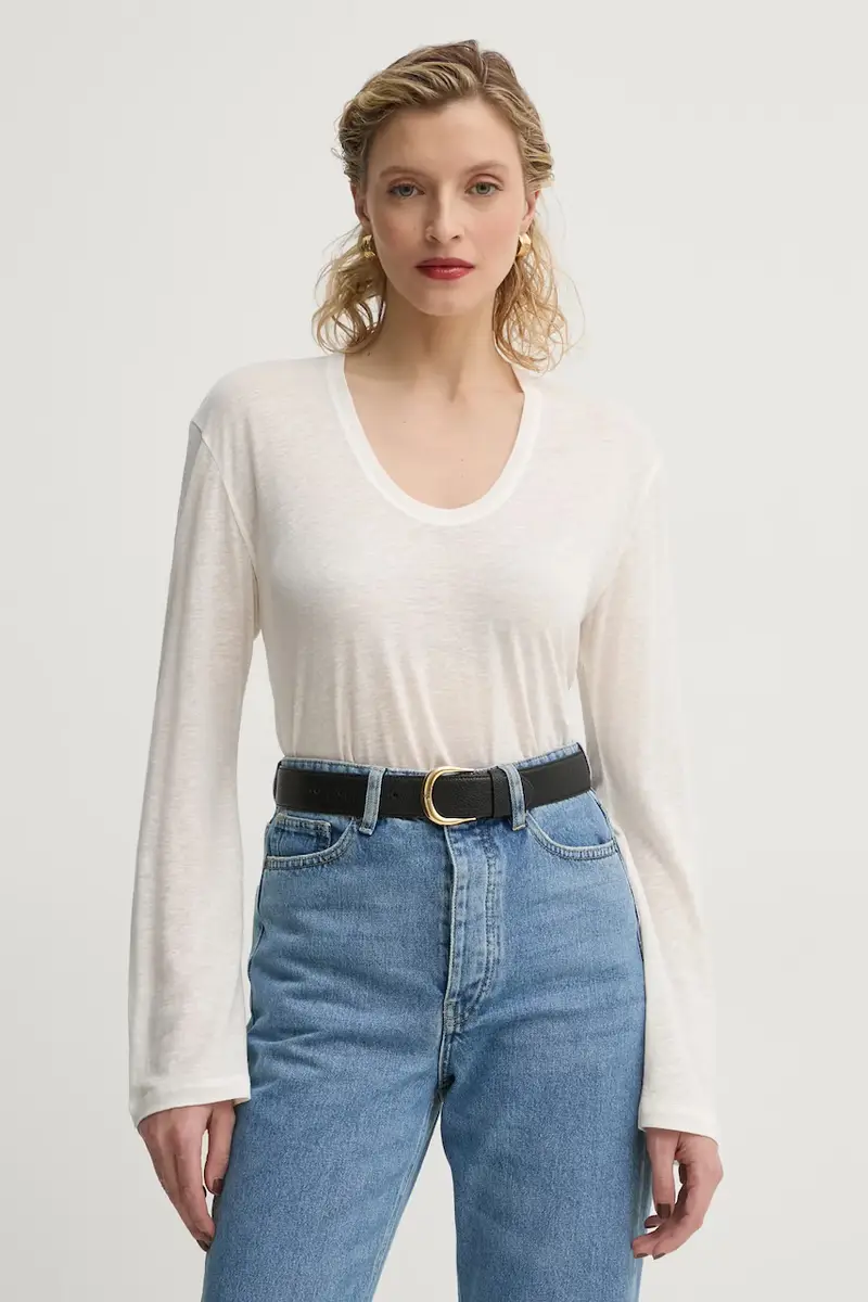 longsleeve in misto lino AMALOU colore beige Q71621008Z