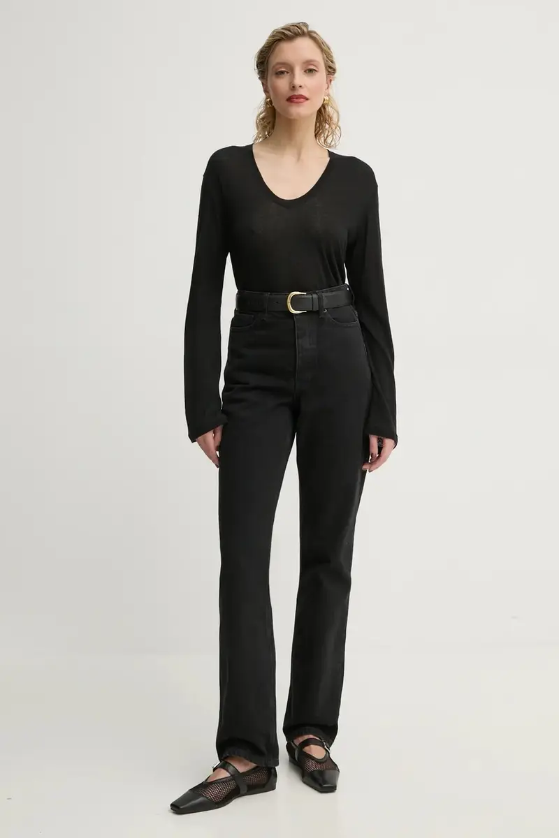 longsleeve in misto lino AMALOU colore nero Q71621008Z miniatura 2