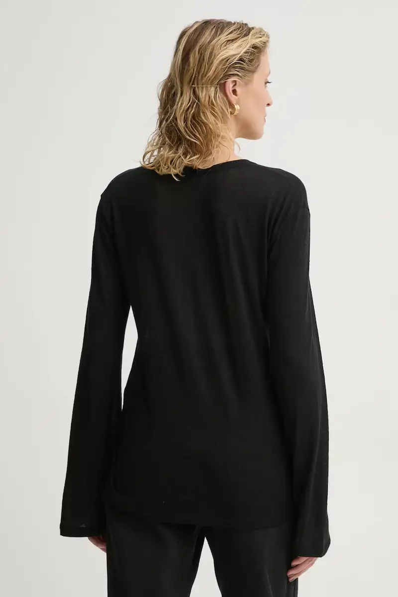 longsleeve in misto lino AMALOU colore nero Q71621008Z miniatura 3