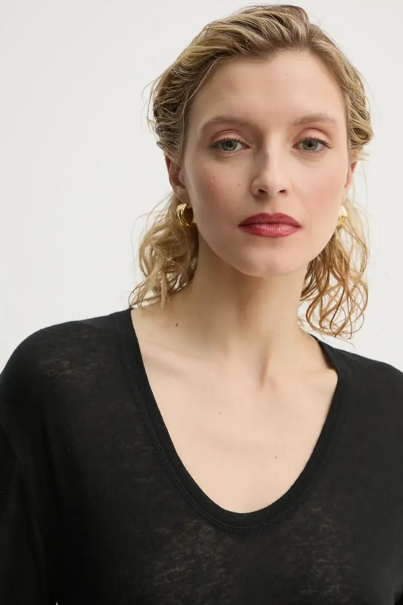 longsleeve in misto lino AMALOU colore nero Q71621008Z miniatura 4