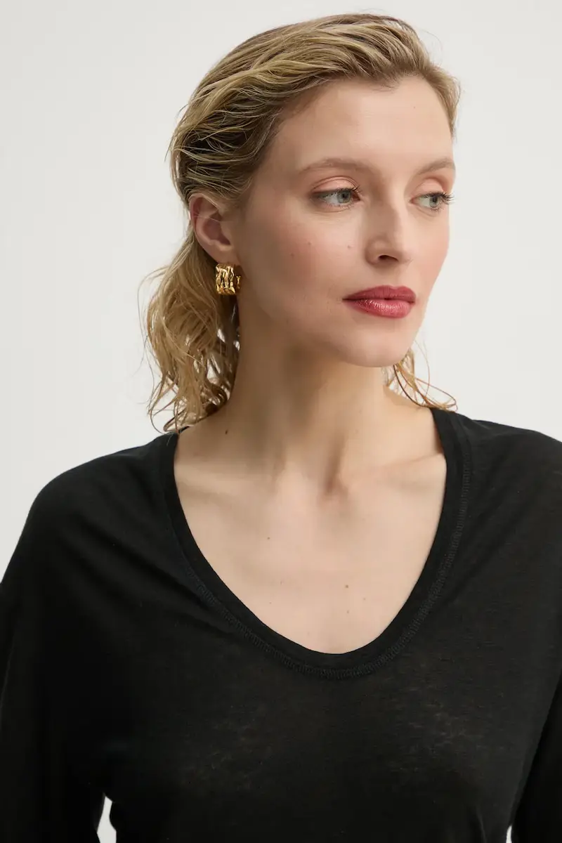 maglietta con aggiunta di lino AMARINGA colore nero Q71621007Z miniatura 2