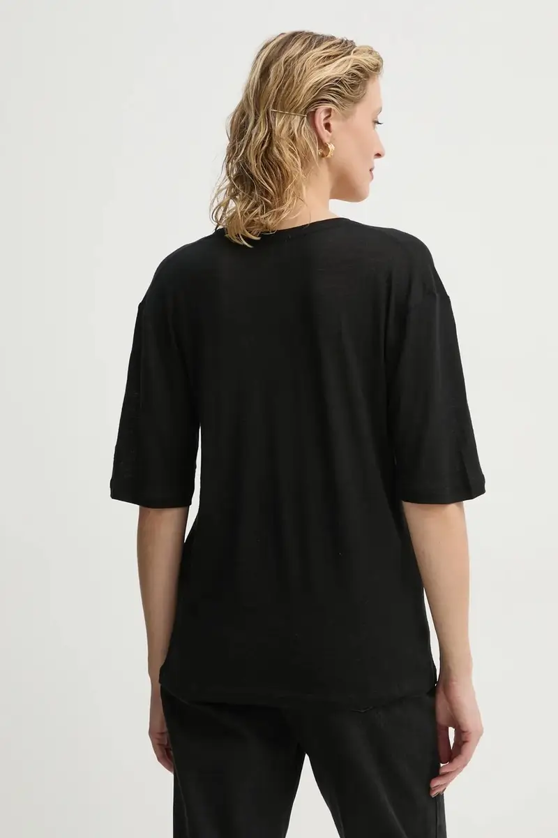 maglietta con aggiunta di lino AMARINGA colore nero Q71621007Z miniatura 3