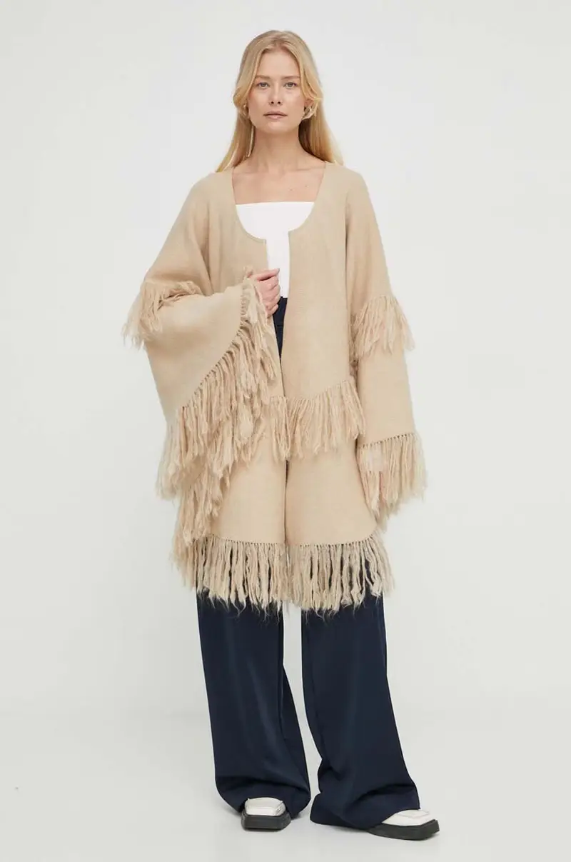 poncho il lana colore beige miniatura 2