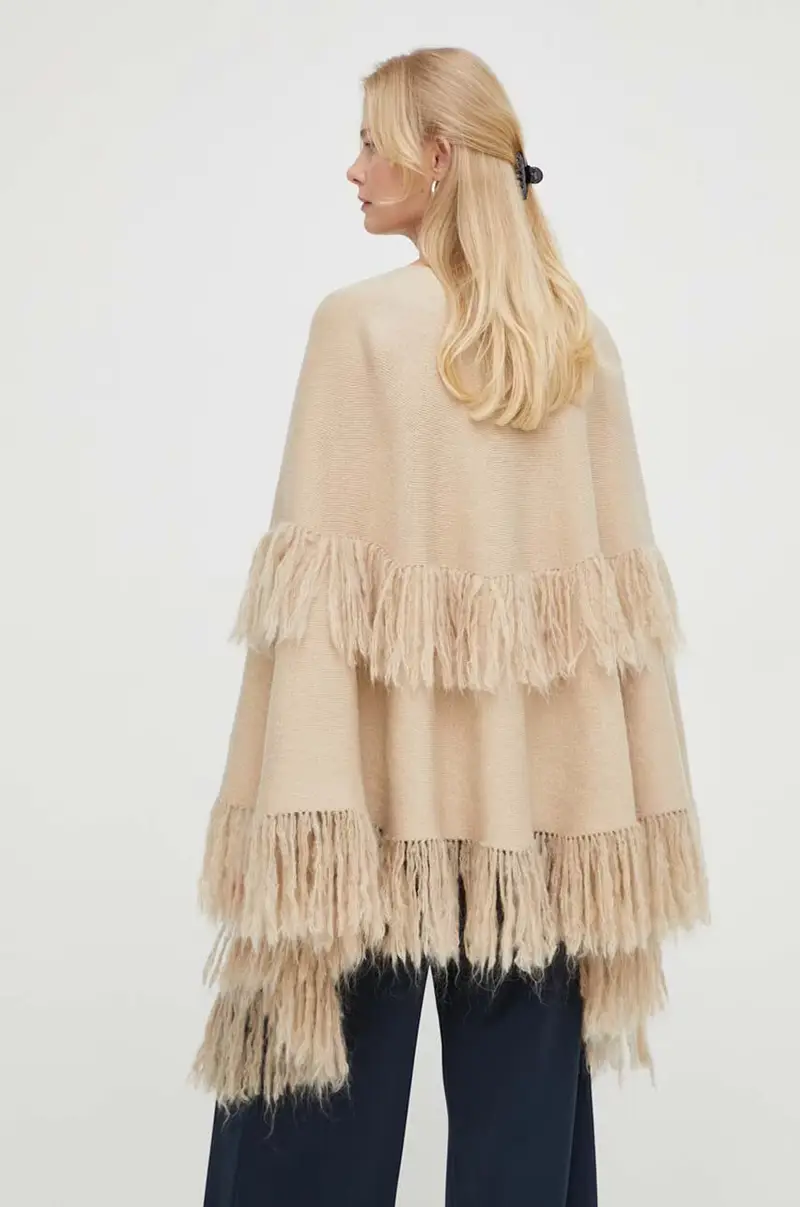 poncho il lana colore beige miniatura 3