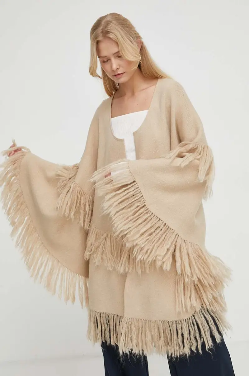 poncho il lana colore beige miniatura 4