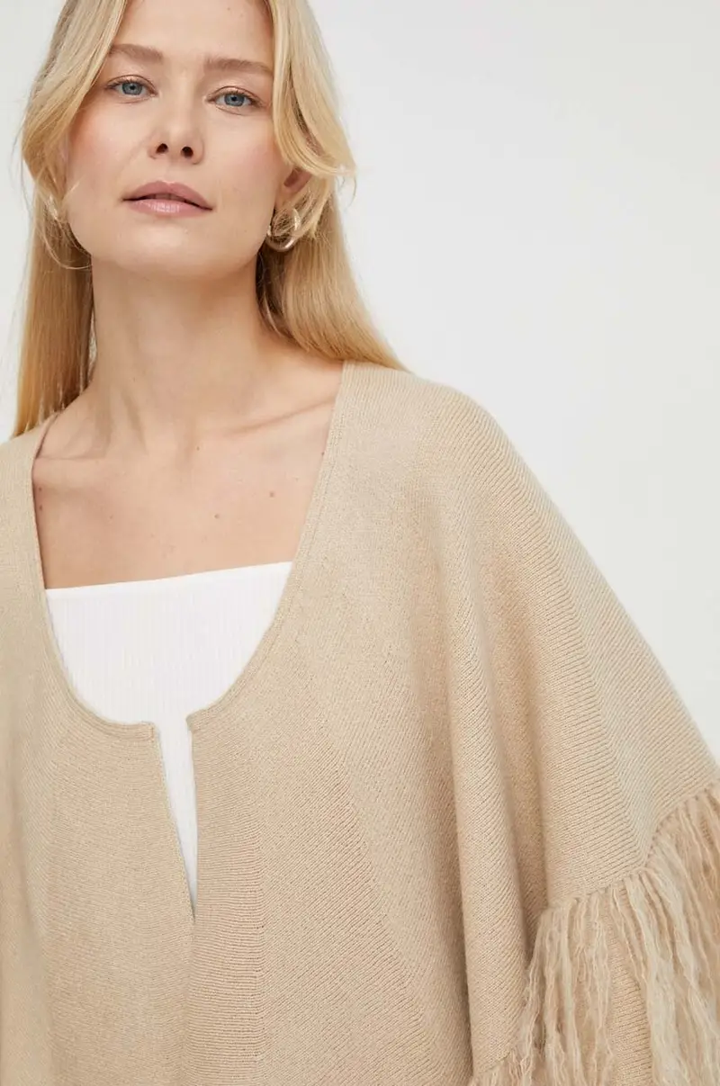 poncho il lana colore beige miniatura 5