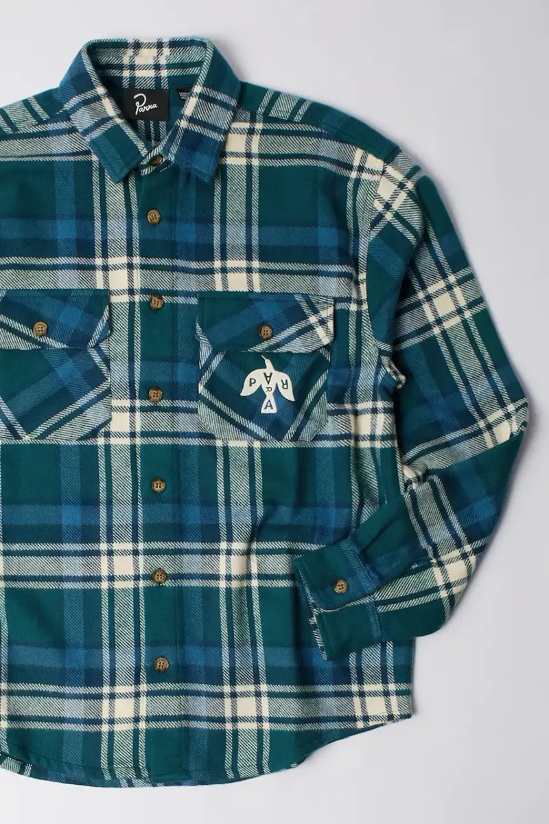 camicia in cotone Crow flanel uomo colore verde 54330 miniatura 3