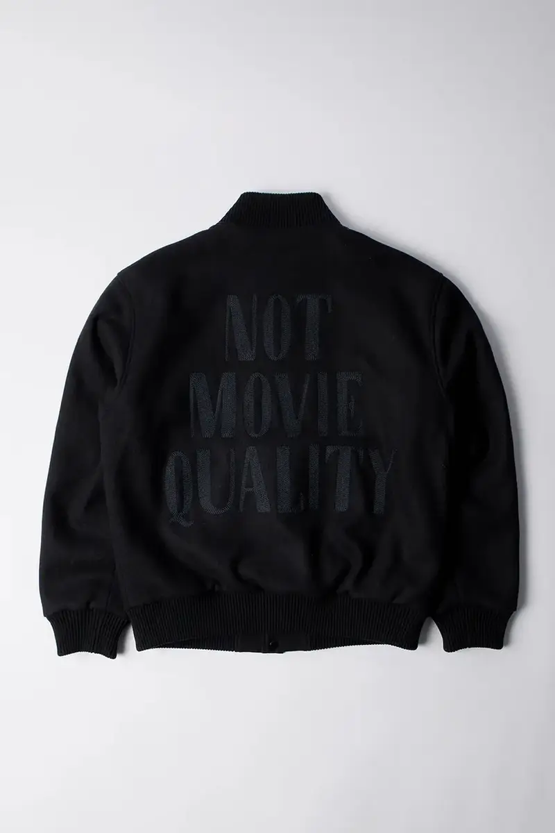 giacca bomber con lana Not movie quality varsity colore nero 54365 miniatura 2