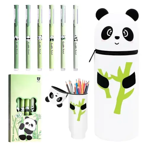 Byhsoep Astuccio Panda 2 in 1 in Morbido Silicone, con 6 Penne Cancellabili, Astuccio Panda Kawaii, Forniture per