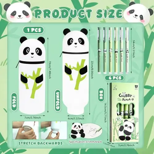 Byhsoep Astuccio Panda 2 in 1 in Morbido Silicone, con 6 Penne Cancellabili, Astuccio Panda Kawaii, Forniture per miniatura 2