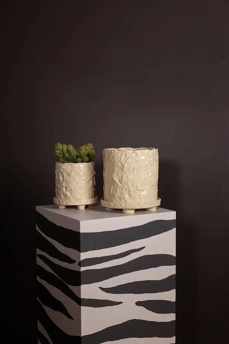 vaso con sottovaso x Emma Widell, Muddy 23, 5 cm L colore beige miniatura 3