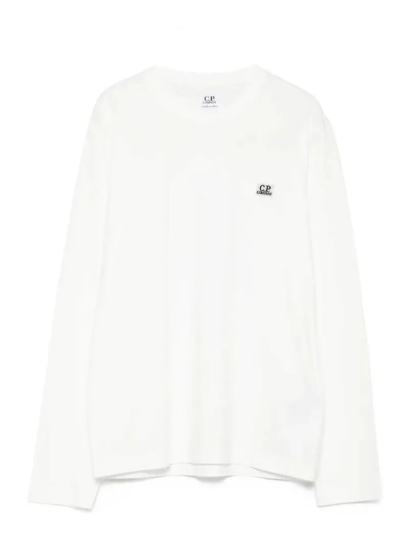 Felpa di cotone a maniche lunghe logo-patch Bianco