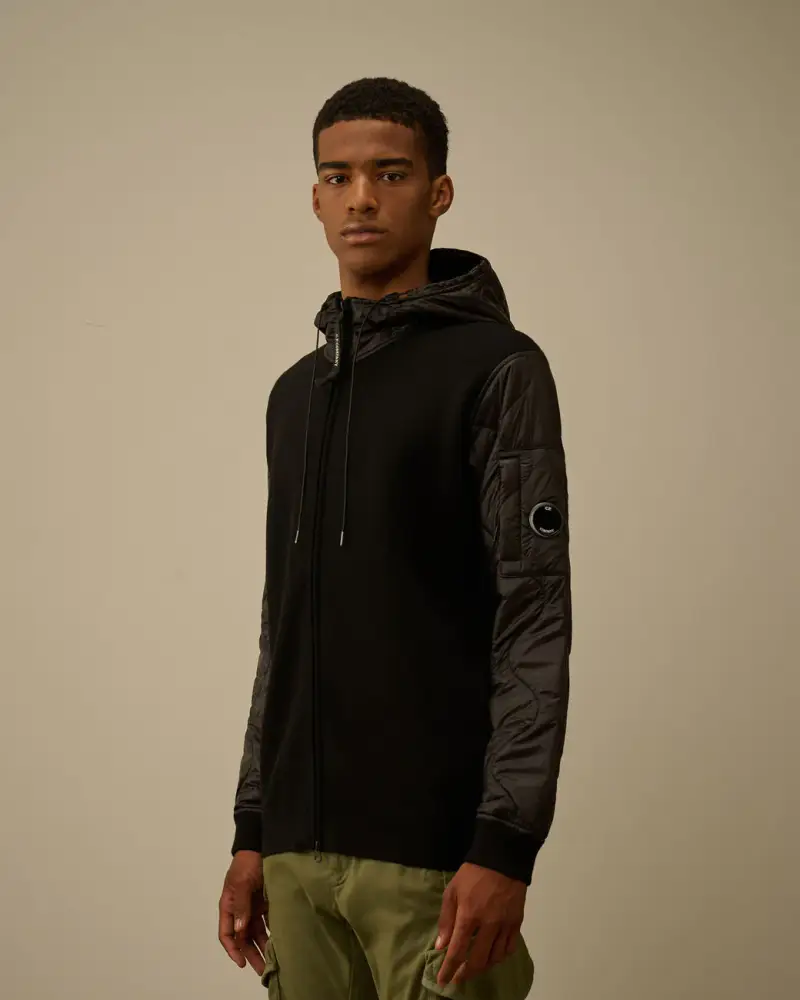 Maglia con cappuccio e maniche in nylon nero miniatura 2