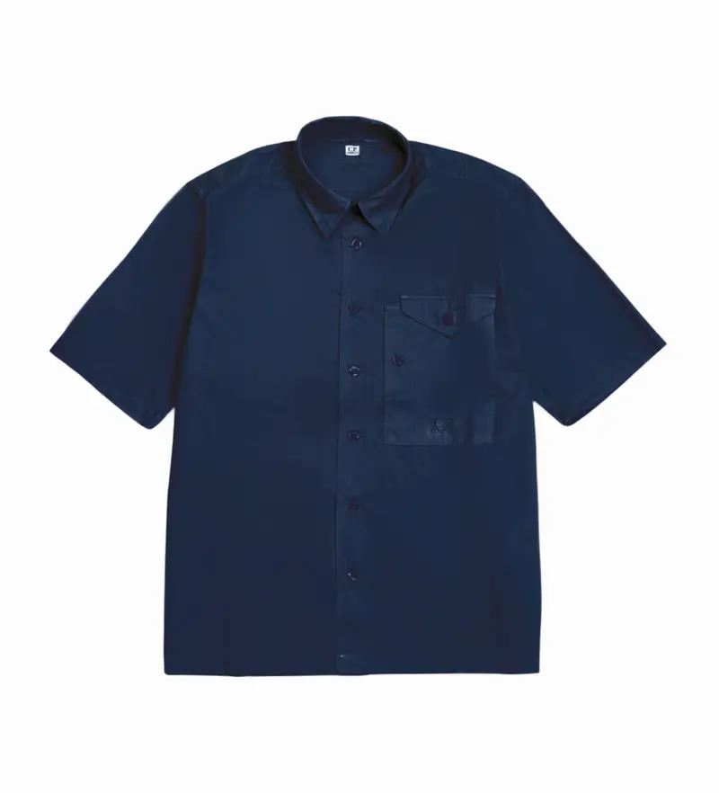 per uomo 18CMSH249A005328G Camicia tascabile blu navy (S), Casual, Cotone, Manica corta