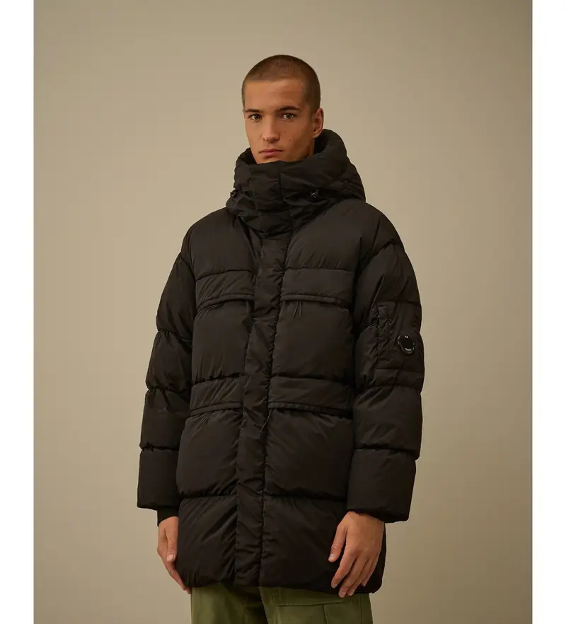 per uomo. 19CMOW240A005864G Cappotto lungo con cappuccio in piumino Nycra-R nero (L), Casual, Poliamide