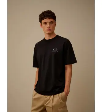 per uomo 20CMTS086A005100W Maglietta nera con logo a manica 30/1 (L), Nero, Casual, Cotone, Manica corta