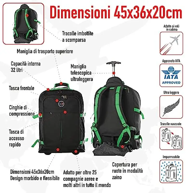 Cabin GO 5525S trolley Tracolle a Scomparsa - Zaino bagaglio a mano/cabina da viaggio leggero - 45 x 36 x 20 cm, 32 miniatura 2