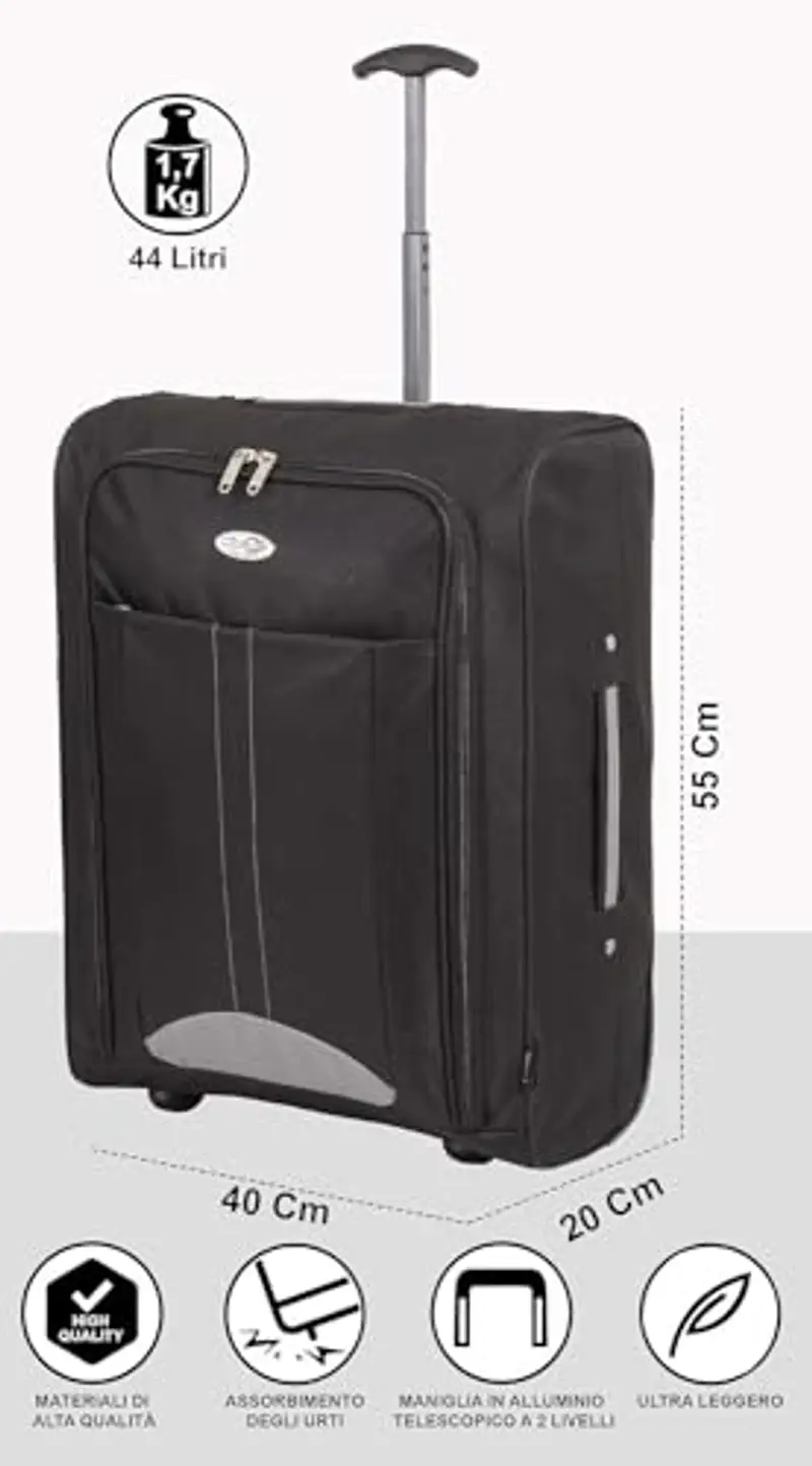 CABIN GO 5630 trolley economy- Trolley morbido 2 ruote 55x40x20 cm ultra leggero utilizzabile come bagaglio a mano di dimensioni standard miniatura 2