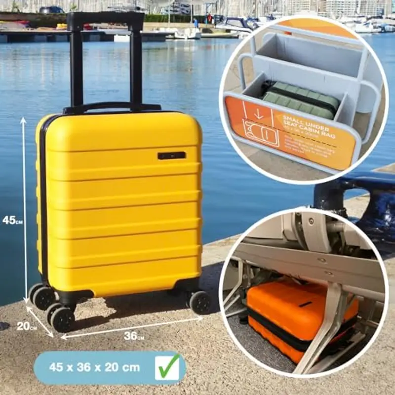 Cabin Max Anode 45x36x20 cm Valigia per bagaglio a mano – leggera, trolley, guscio rigido, 4 ruote, (Easyjet 45 x 36 x 20 cm 30L Blu Egeo) miniatura 3
