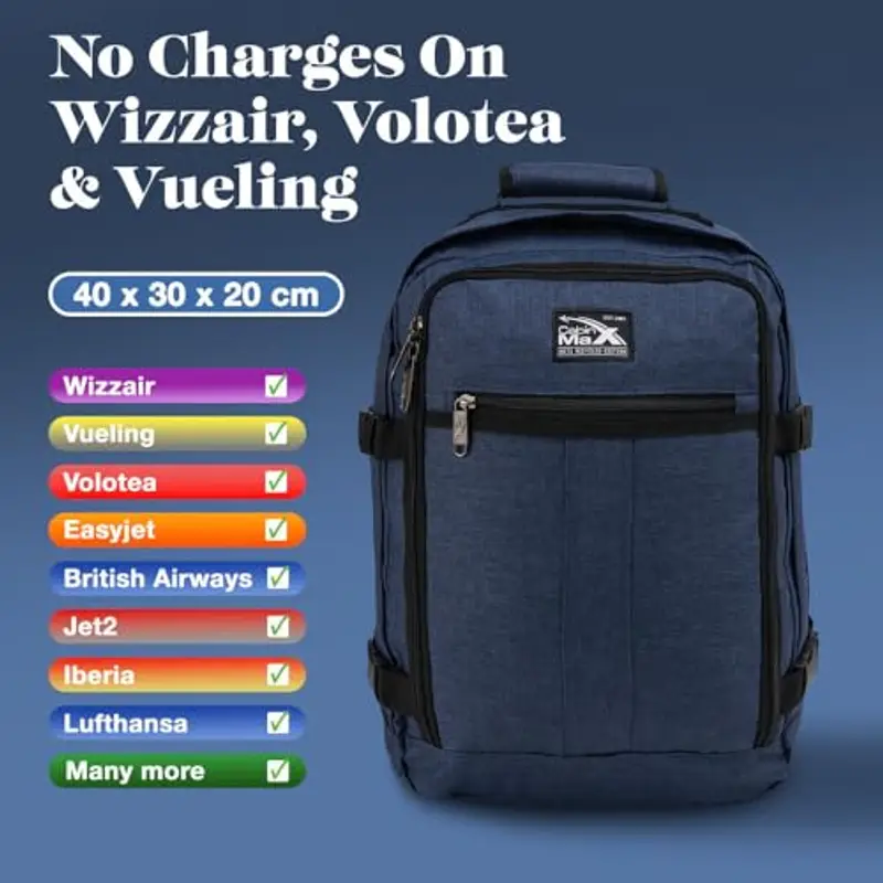Cabin Max Metz Zaino 40x30x20 - Bagaglio a Mano Ideale per Aerei, Compatibile con Wizzair, Vueling ed Eurowings 40x30x25 (24L Cabin Bag) miniatura 3
