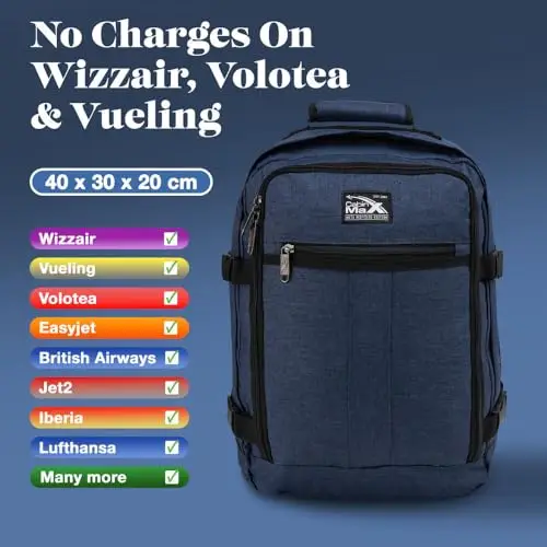 Cabin Max Metz Zaino 40x30x20 - Bagaglio a Mano Ideale per Aerei, Compatibile con Wizzair, Vueling ed Eurowings 40x30x25 miniatura 3