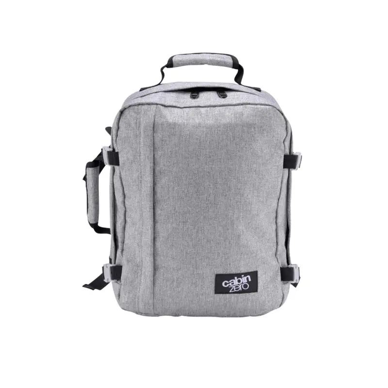 Zaino grigio da viaggio 28L con zip e cinghie di compressione