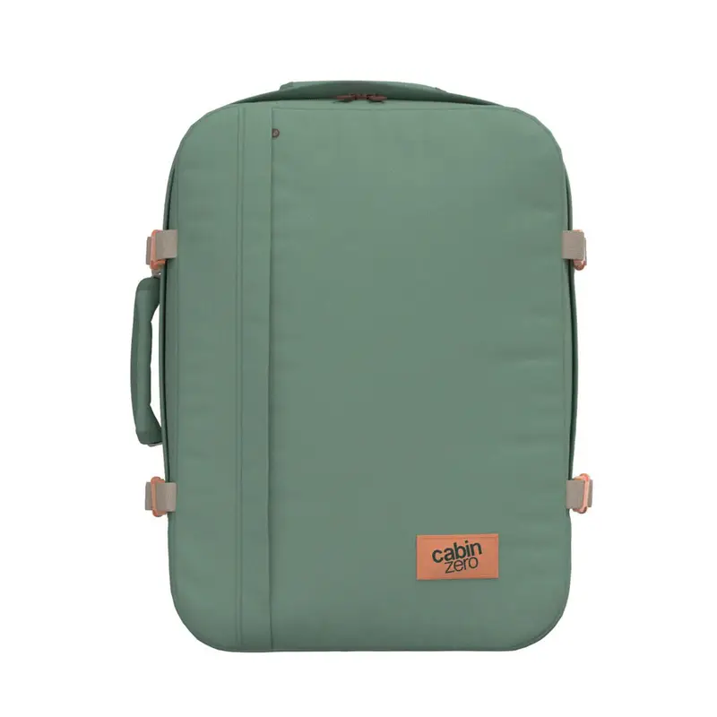 Zaino verde chiaro da viaggio 28L con zip e cinghie di compressione