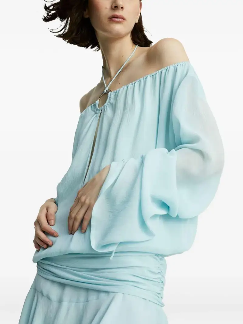 Abito celeste crepè con fusciacca miniatura 3