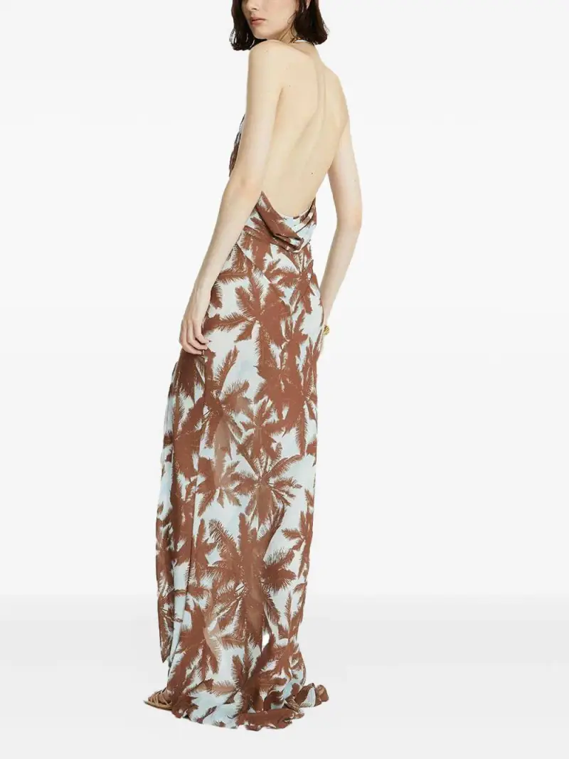 Abito con fantasia palme all-over marrone e celeste miniatura 3