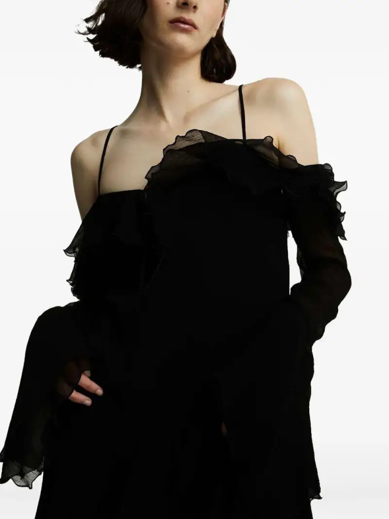 Abito nero in crepè georgette semitraspatente miniatura 2