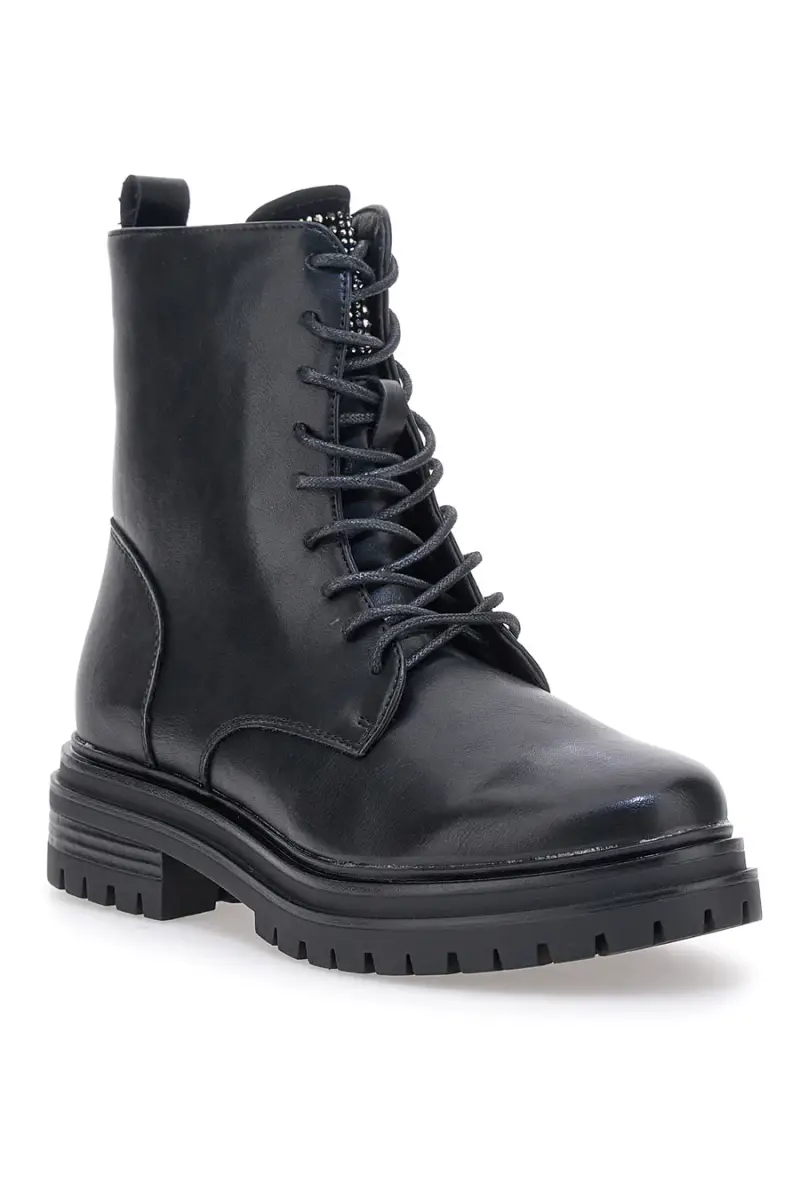 Anfibi neri con suola carrarmato e chiusura stringata Cafe' Cost 2001310A [NERO] miniatura 2