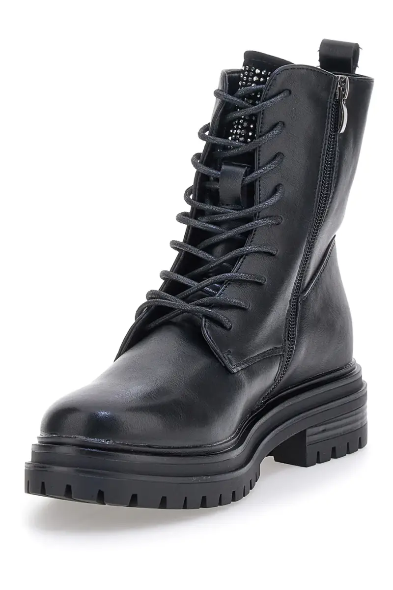 Anfibi neri con suola carrarmato e chiusura stringata Cafe' Cost 2001310A [NERO] miniatura 3