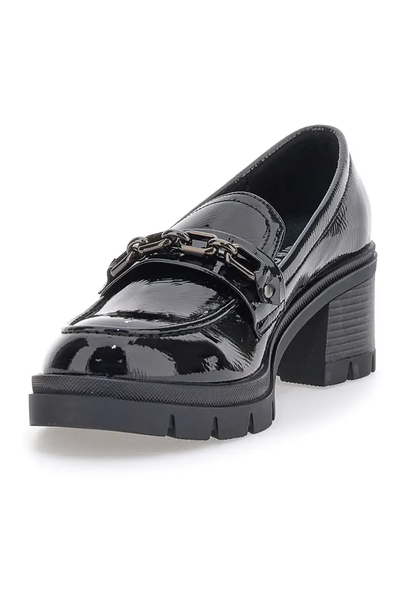 Mocassino nero effetto vernice con tacco a blocco CAFE' COST H60193 [NERO] miniatura 3