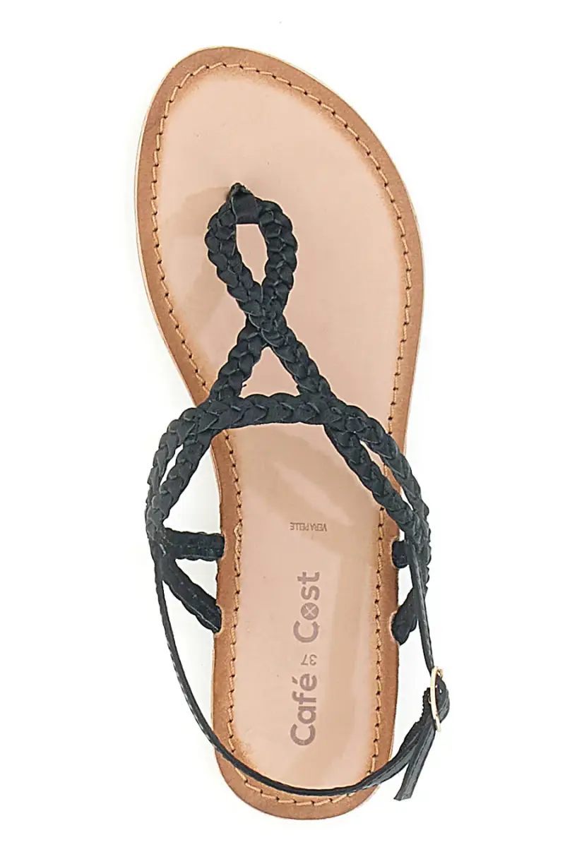 Sandali bassi neri intrecciati con cinturino Cafè Cost 95105 [NERO] miniatura 3