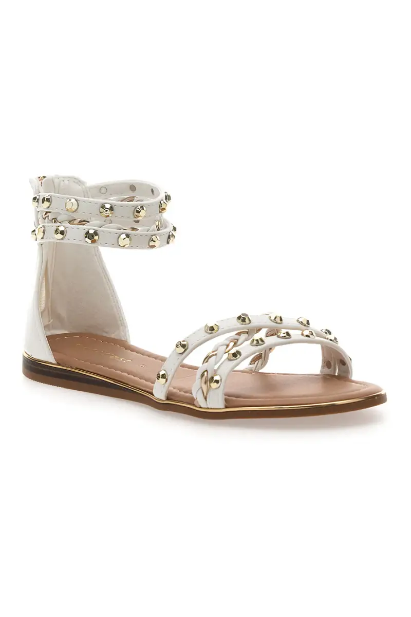 Sandali flat bianchi con borchie e cerniera posteriore Cafè Cost 11Y279 [BIANCO miniatura 2