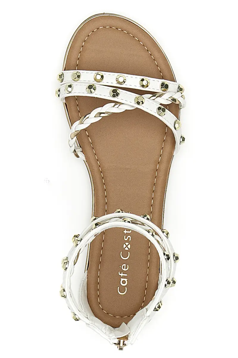 Sandali flat bianchi con borchie e cerniera posteriore Cafè Cost 11Y279 [BIANCO miniatura 3