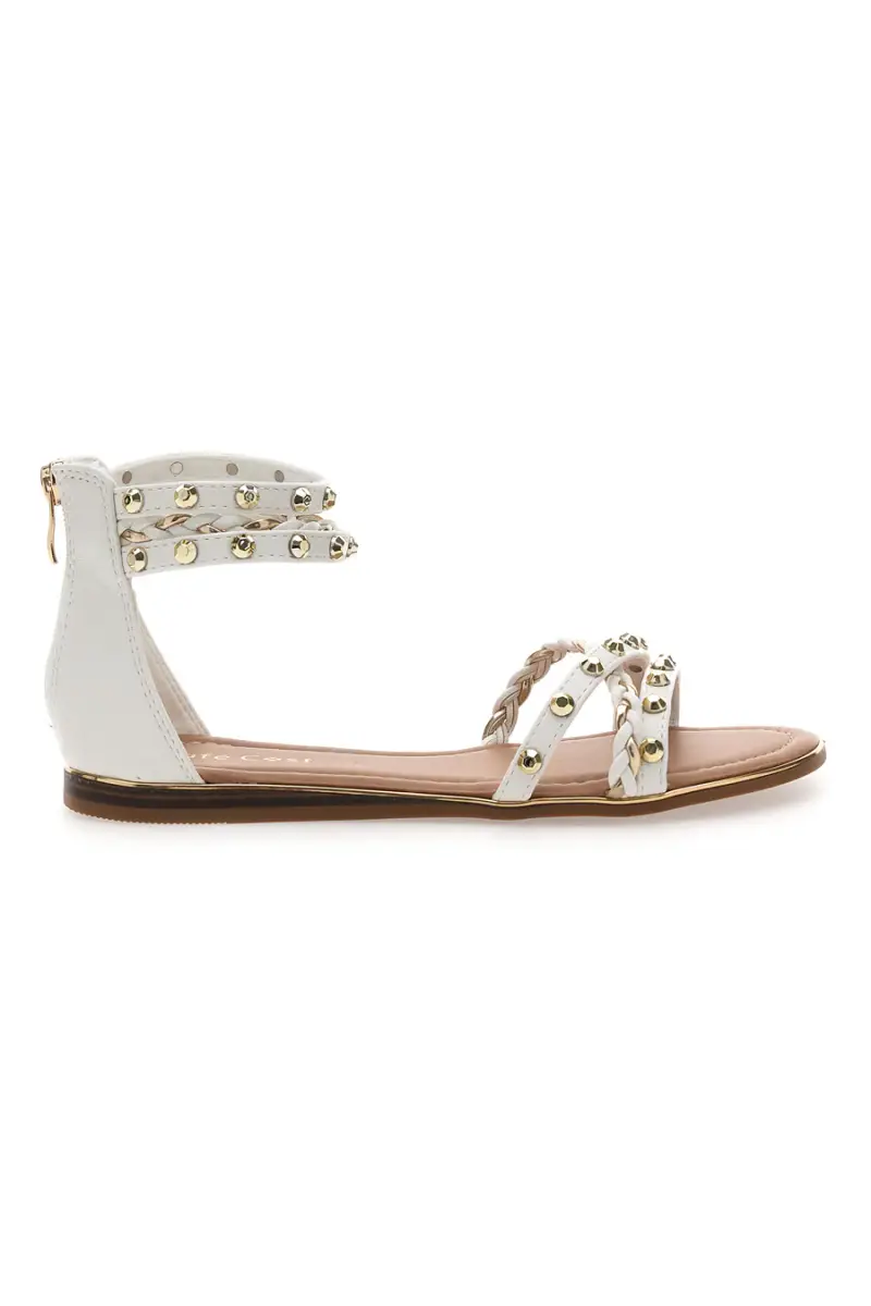 Sandali flat bianchi con borchie e cerniera posteriore Cafè Cost 11Y279 [BIANCO