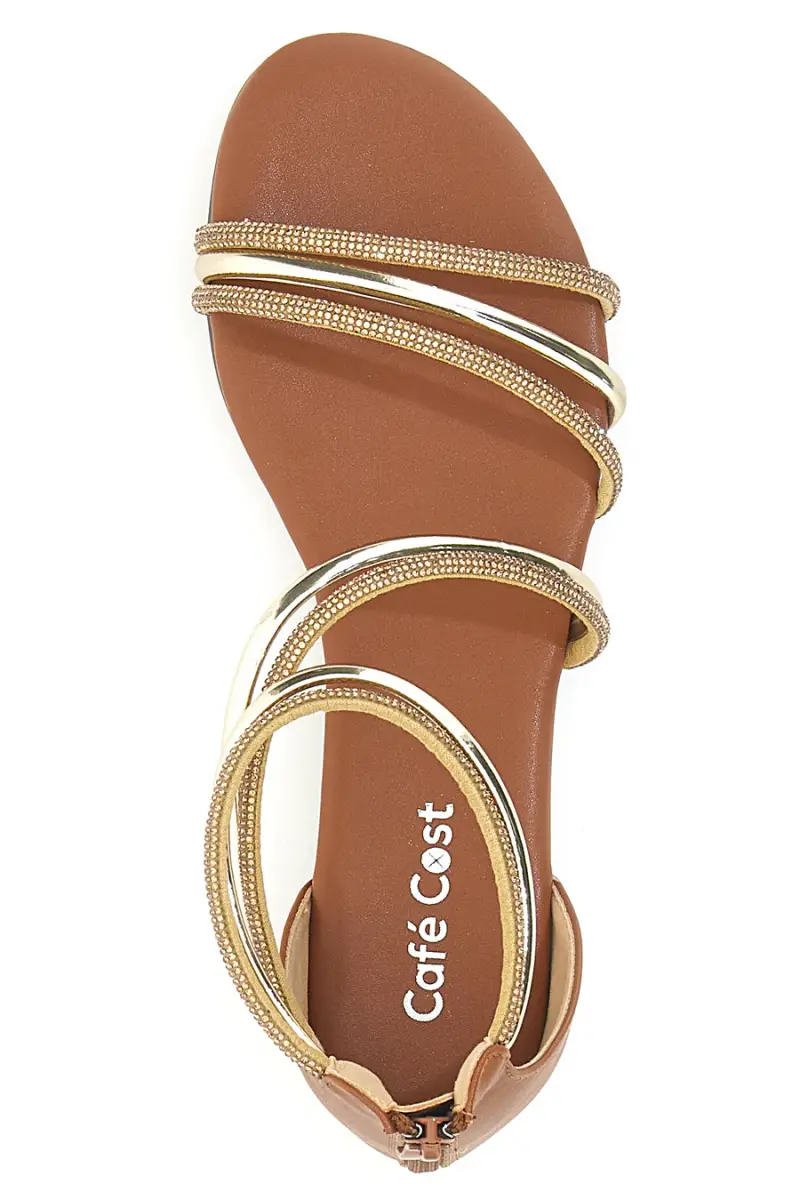 Sandali flat marroni con listini dorati CAFÉ COST W4 [CAMEL] miniatura 3