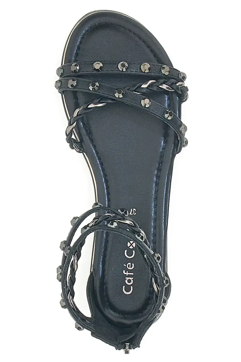 Sandali flat neri con borchie e cerniera posteriore Cafè Cost 11Y279 [NERO miniatura 3