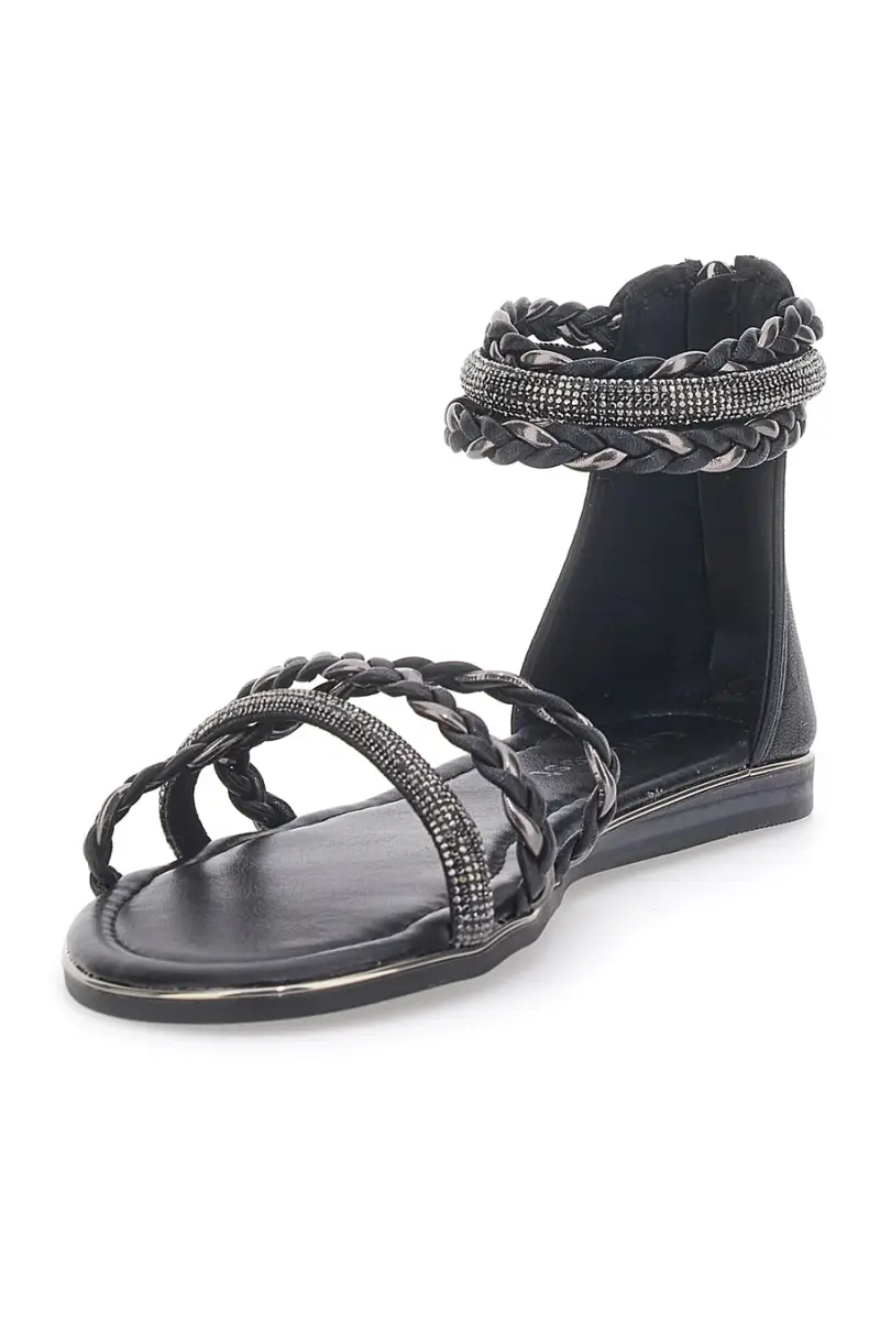 Sandali flat neri con fasce glitterate intrecciate e cerniera posteriore Cafè Cost [NERO miniatura 4