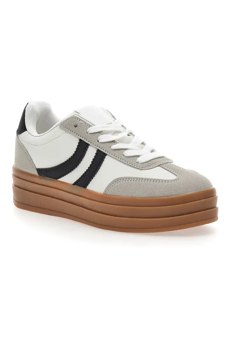 Sneakers Flatform Bianche con Dettagli Nerti Cafè Cost BKTZ3003 [WHITE miniatura 2