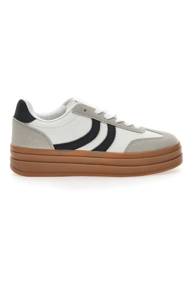 Sneakers Flatform Bianche con Dettagli Nerti Cafè Cost BKTZ3003 [WHITE